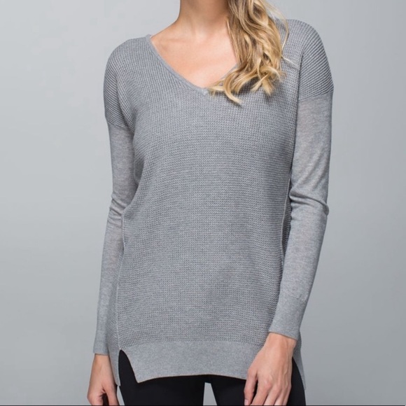 Lululemon Sz 4 The Sweater Life Vneck Knit Longsleeve Grey - Picture 1 of 8